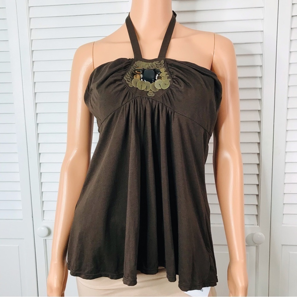 2/$25 BRA TOPS Brown Halter Tops Shirt Size Large